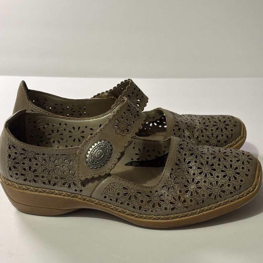 Rieker Antistress Womens Mirjam Leather Mary Jane Heels Sz 38 US 7.5 Comfort